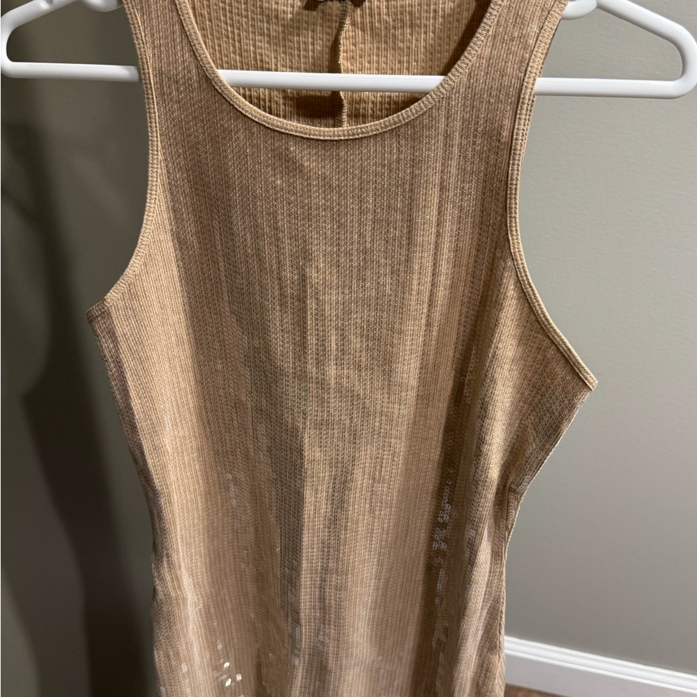 Express Beige/Giod Sequined Dress Brand New Never Worn
